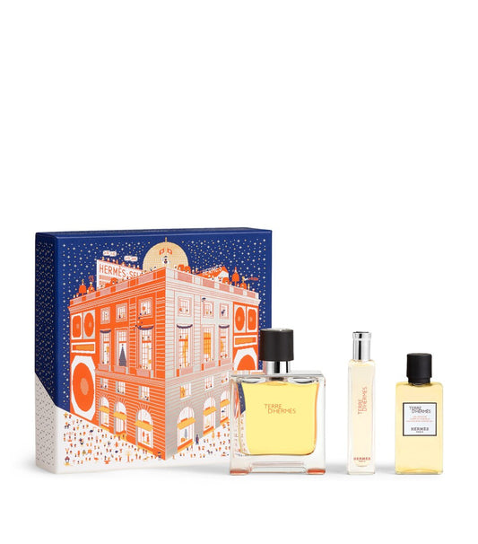 Hermes 愛馬仕 大地香精套盒（香精75ml＋隨身香精15ml＋沐浴露40ml） 白底產品圖